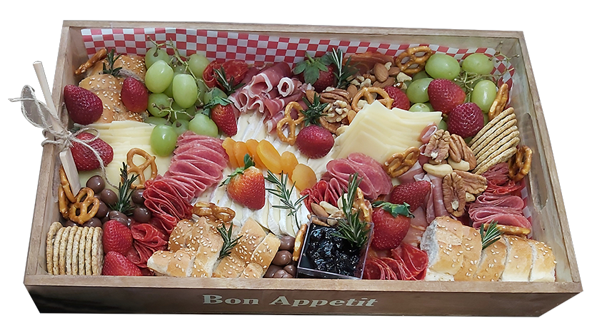 Caja de carnes frias quesos finos y vinos