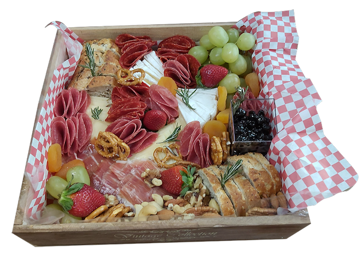 Caja de carnes frias quesos finos y vinos